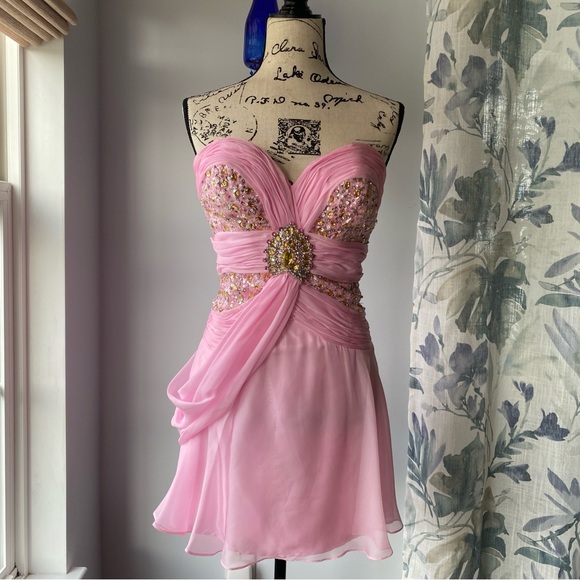 SOLD - DO NOT BUY y2k Tony Bowls le Gala Pink Beaded Fairy Prom Dress - sz 6 - Picture 12 of 14